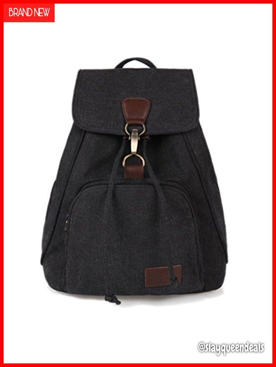 Canvas Backpack Purse with Flap Drawstring Multi-Pocket Ladies Travel Daypack main image 4